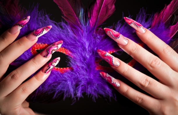 Beautiful Nails and Feather Mask