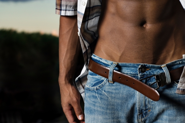 Man with Shirt Open and Belt Undone