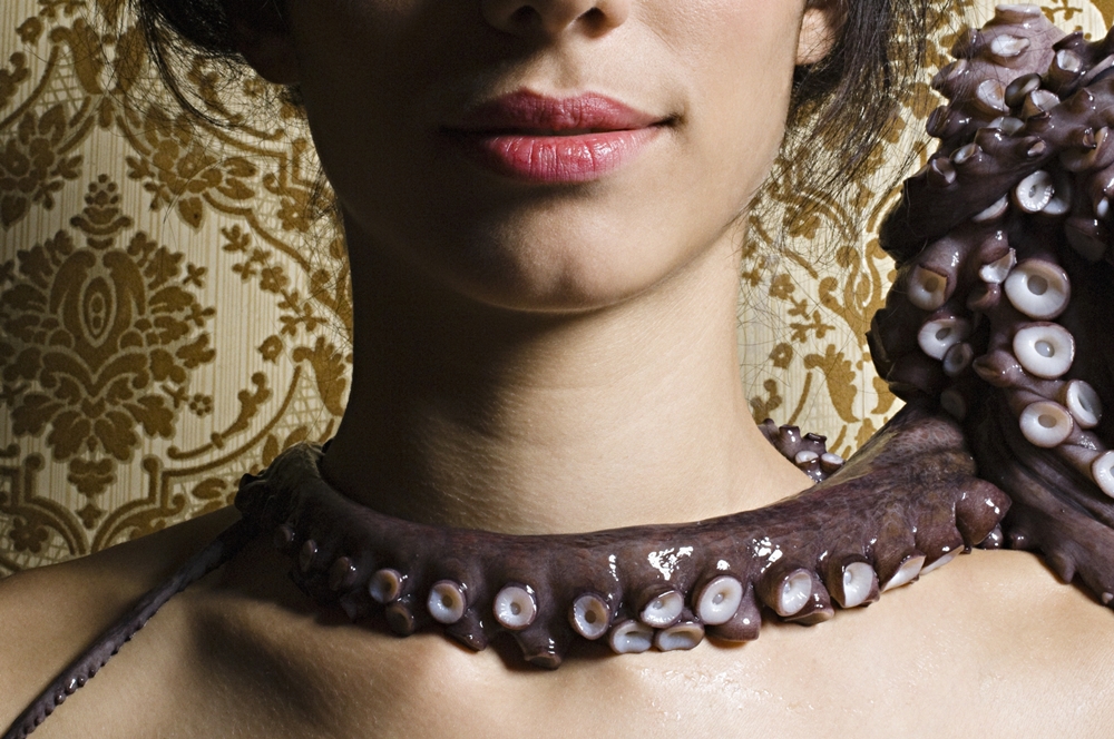 Tentacle Around neck of Woman with Teratophilia Fetish