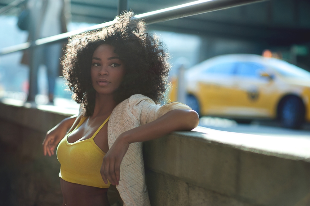 Sexy Black Woman in Yellow Bra