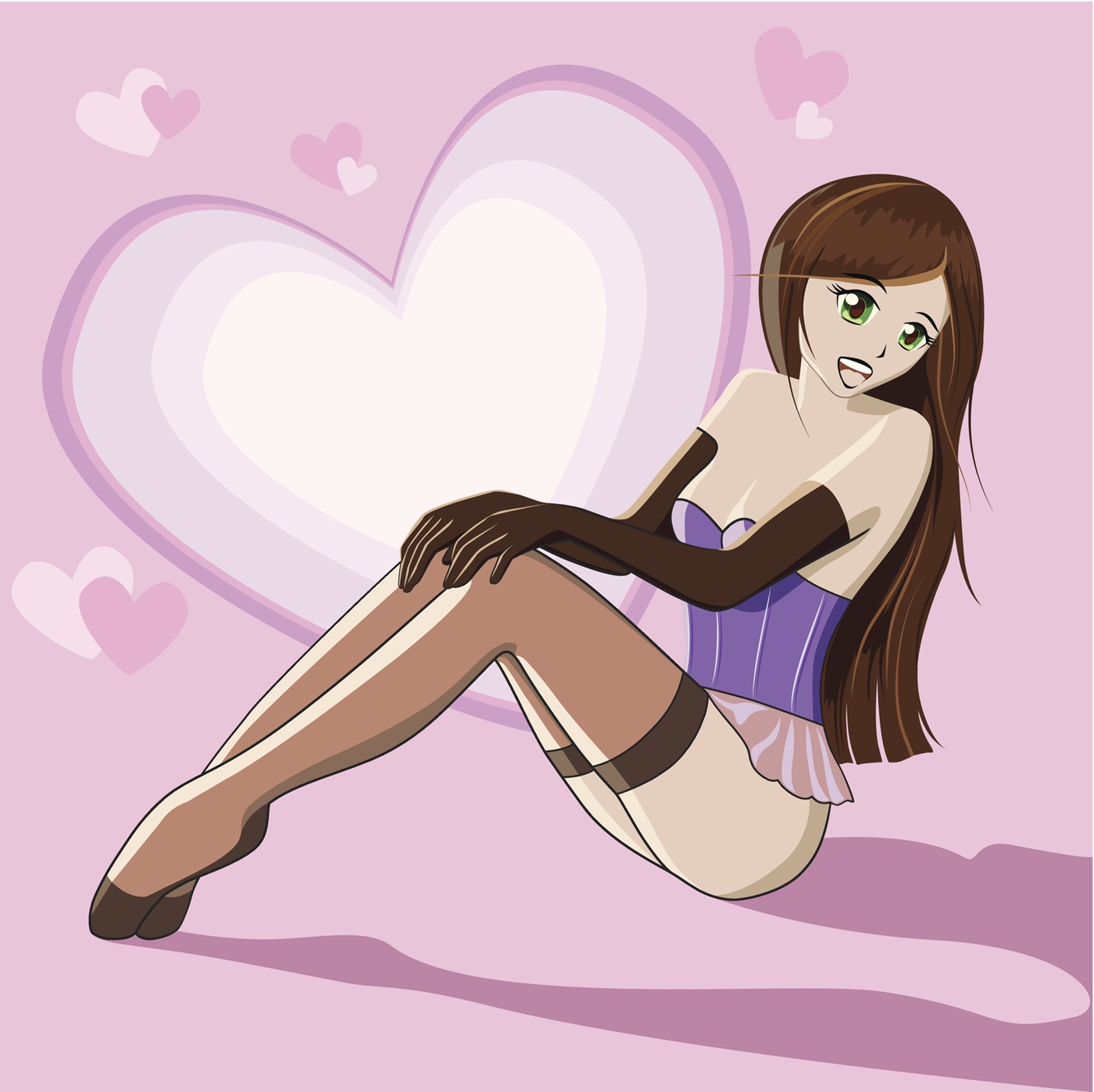 Manga-Style Illustration of Girl in Stockings